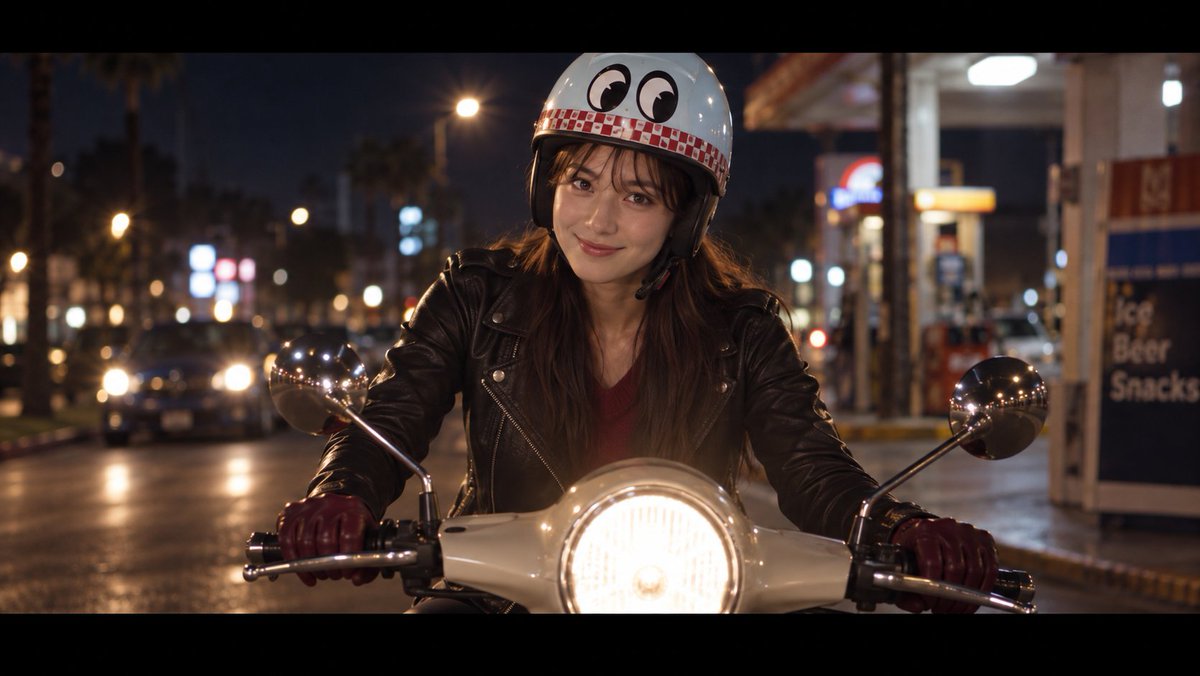 kin_strawberry's tweet photo. 🎬 レナ映画館

有名映画の登場人物を演じるオマージュシリーズ🎞️

01『イエスマン “YES”は人生のパスワード』（2008）
Allison / Zooey Deschanel

もしも白石レナが、
アリソンを演じたら——🛵✨

この目玉ヘルメット、
派手なのにちゃんと似合うの反則かも😂

#レナ映画館 #白石レナ #AI美女 https://t.co/IsNNtXELCU