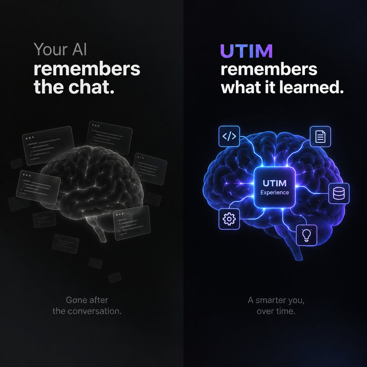 utim_ai's tweet photo. Your AI coding agent remembers the conversation.

UTIM remembers what it learned. 🧠

Introducing Experience.
Less context. More knowledge. Better agents. https://t.co/ZjwgZx9bvJ