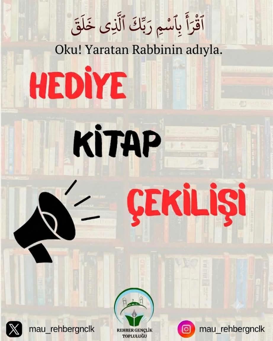 mau_rehbergnclk's tweet photo. 2026-2027 Güz dönemini güzel bir kitap çekilişi ile Açıyoruz!👌🎁

📚 Çekiliş Şartları:

✅ Hesabı takip etmek.
🔁 Çekiliş gönderisini RT yapmak.
#️⃣ 2 Arkadaşını Etiketlemek

🕙 Son katılım 02.10.2026
🗓️ Kitap çekilişi 04.10.2026 tarihinde açıklanacaktır.

#kitapçekilişi #kitap #gündem #artukluüniversitesi #rehbergençlik 

@ibrahimozcosar @mardinartuklu @mau_ilahiyat