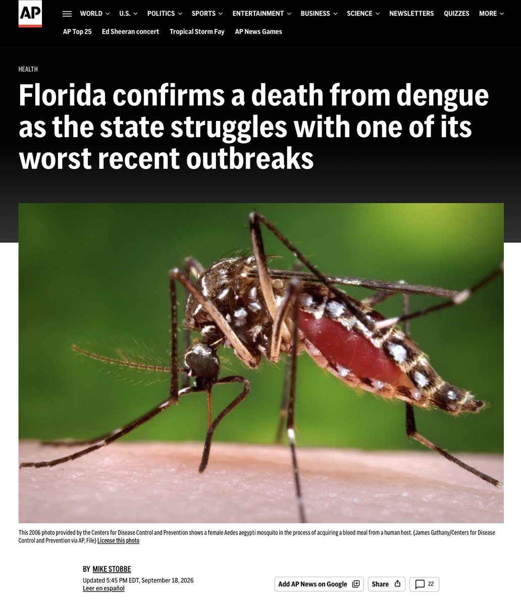 JunkScience's tweet photo. The dengue outbreak in Florida has nothing to do with global warming. The first reported dengue outbreak was in 1780 in Philadelphia, during the Little Ice Age. Dengue is brought by international travel and immigrants who infect the local mosquito population which then return the favor. https://t.co/ossHFZ2we7

https://t.co/se7R9uRfIf