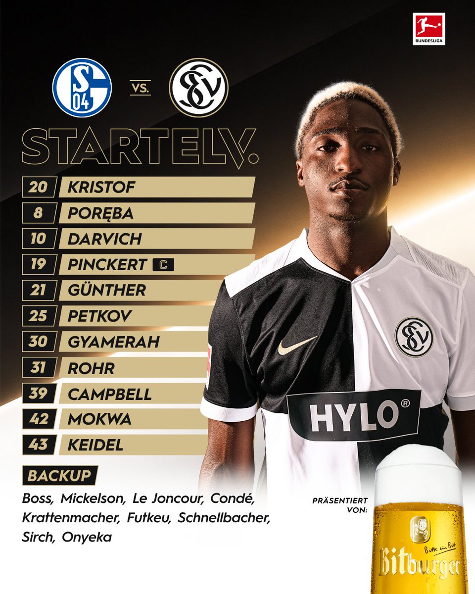 SV07Elversberg's tweet photo. Grüße aus Schalke! 👋🏻 Hier ist unsere #StartElv für den 4. Spieltag ➡️
#S04ELV #DieElv #UnsereElv https://t.co/ZDdi1koark