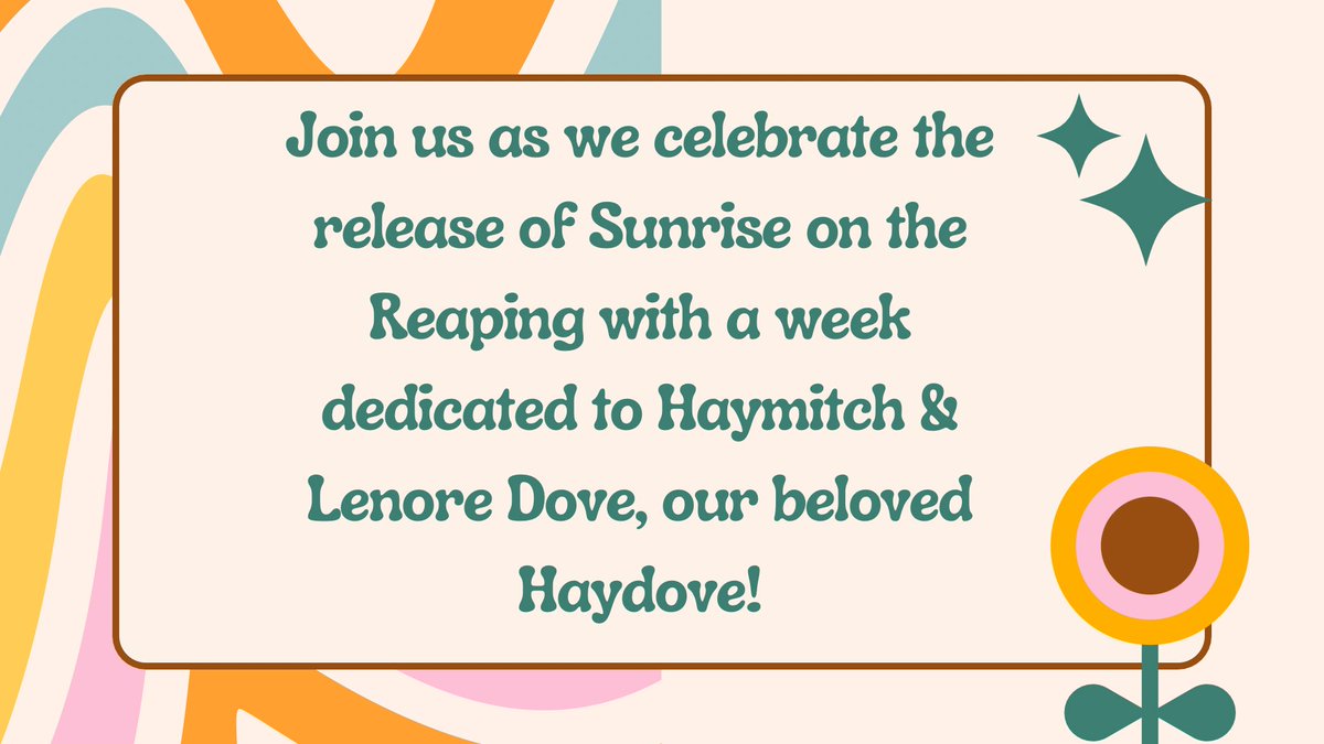haydovesballad's tweet photo. The countdown to Sunrise on the Reaping begins! Join us for a week dedicated to Haymitch &amp; Lenore Dove and all the ways we love their story. All the details are in the slides — now let’s celebrate Haydove all the way to Sunrise! 🪿 https://t.co/ysfdconZEH