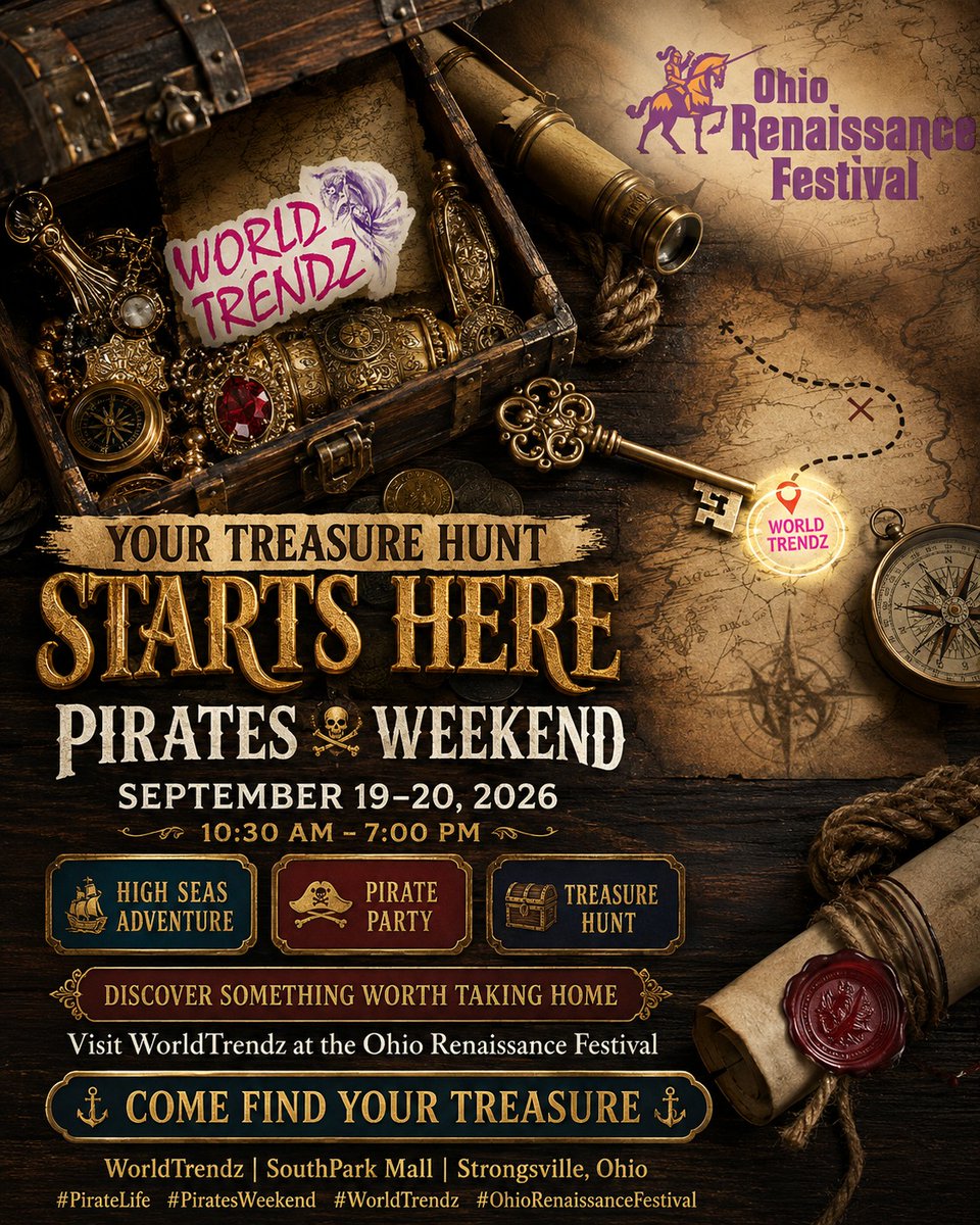 WorldtrendzKaur's tweet photo. Your treasure hunt starts here! ๐๏ธโจ Set sail for Pirates Weekend at the Ohio Renaissance Festival (September 19โ20, 2026 | 10:30 AM โ 7:00 PM).
๐ Explore more: https://t.co/O8WKoAHfw8
#PiratesWeekend #OhioRenaissanceFestival #ORF2026 #WorldTrendz #PirateLife #TreasureHunt https://t.co/6eO8rLg1Za