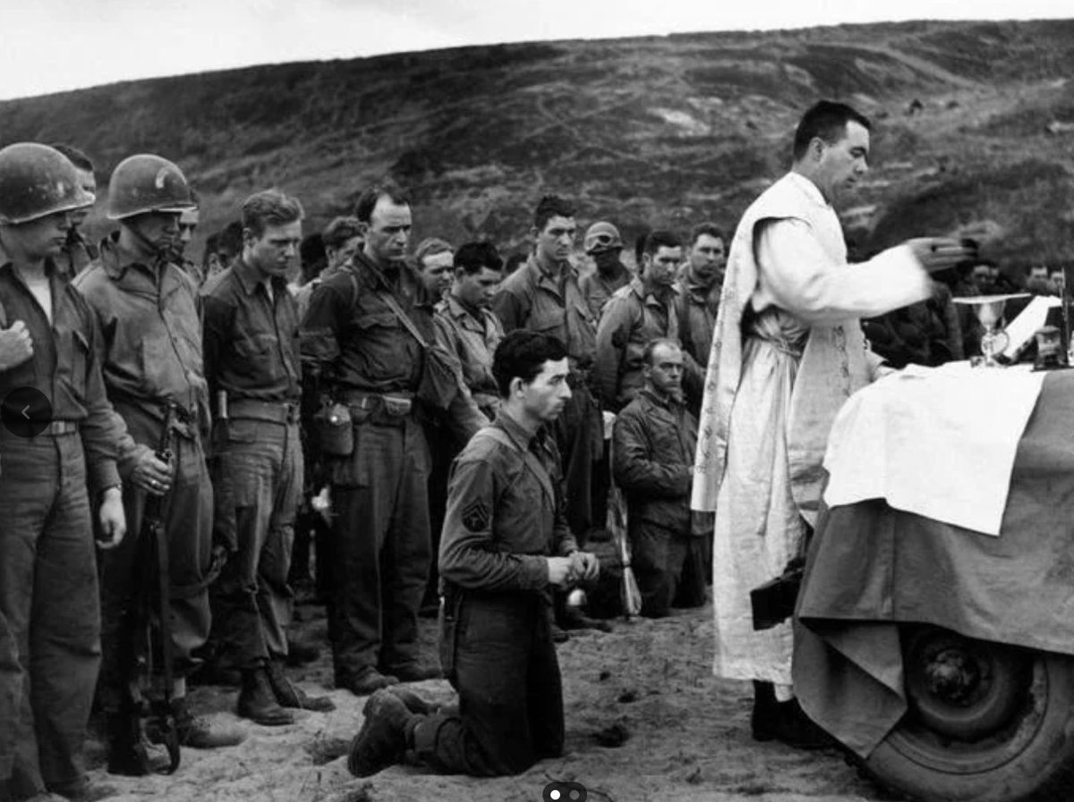roddreher's tweet photo. June 10, 1944. Normandy. Those US soldiers were there fighting Nazi occupiers. Did God not hear their prayers, @pontifex? Was that military chaplain's mass invalid? 

What are you even saying here? https://t.co/F8l7X43QXi