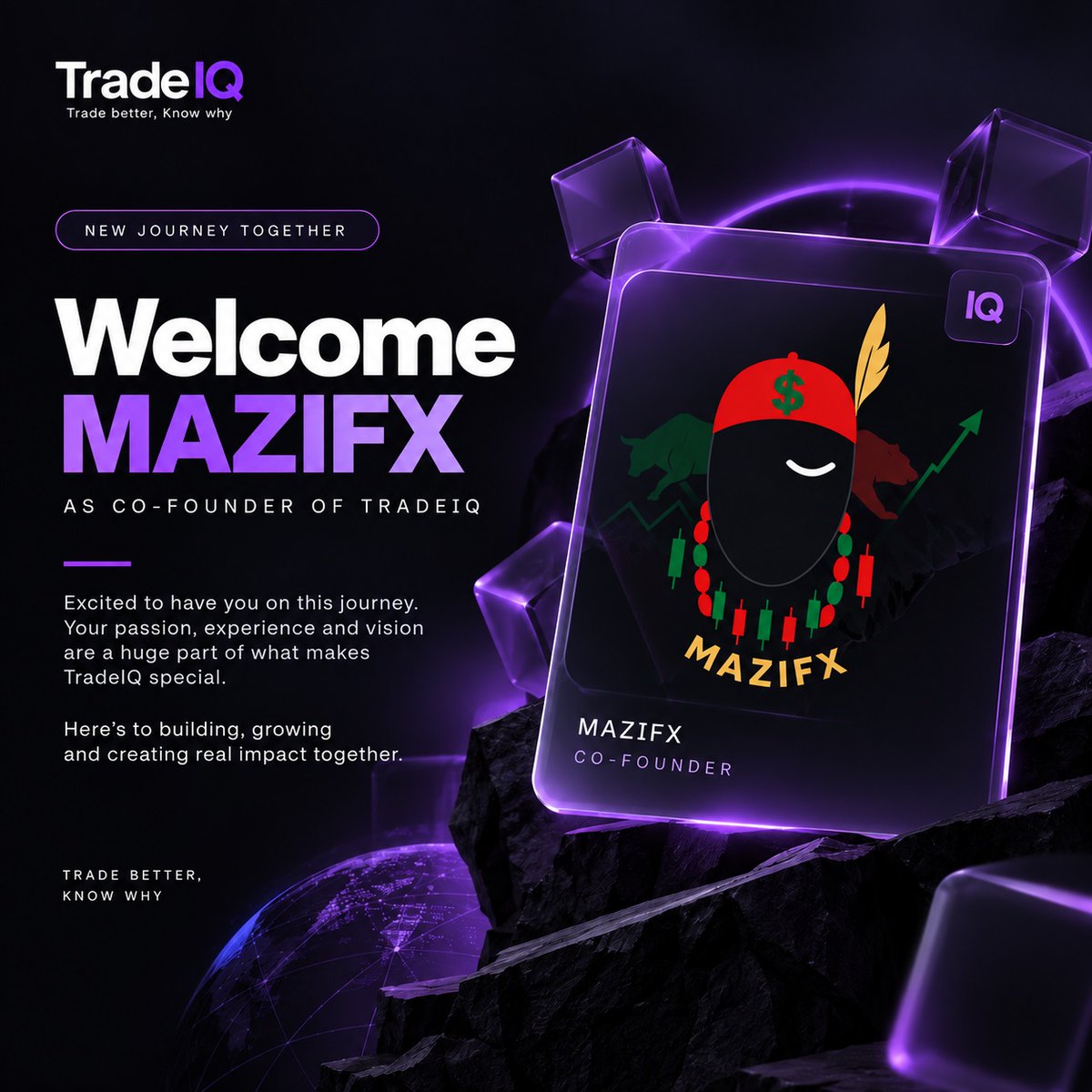 useTradeIQ's tweet photo. Welcome to TradeIQ, @Mazifx 

We’re genuinely excited to welcome you to the TradeIQ family as a Co-Founder.

TradeIQ started as an idea, but we believe we can turn it into something much bigger something that traders around the world will know, trust, and use every day.

There is still so much to build, and we’re glad to have you here to build it with us. This marks the beginning of a new chapter for TradeIQ.

Here’s to the ideas, the late nights, the wins, the challenges, and everything we’ll create together along the way.

Welcome to the family, @Mazifx 
Let’s build something unforgettable.

Trade better. Know why.
— TradeIQ