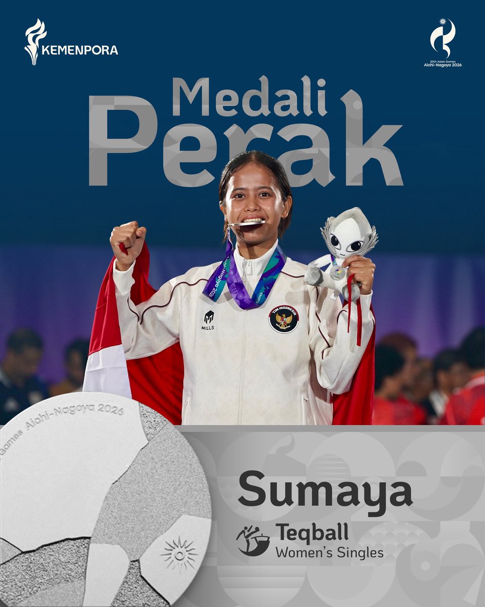 KEMENPORA_RI's tweet photo. Mengawali perjalanan di Asian Games 2026, Indonesia telah meraih 5 medali! 🥈🥉

Terdiri dari 1 medali perak dan 4 medali perunggu, raihan ini hadir dari perjuangan para atlet yang tampil membawa semangat Merah Putih. 🇮🇩 https://t.co/MC99ve60Ni