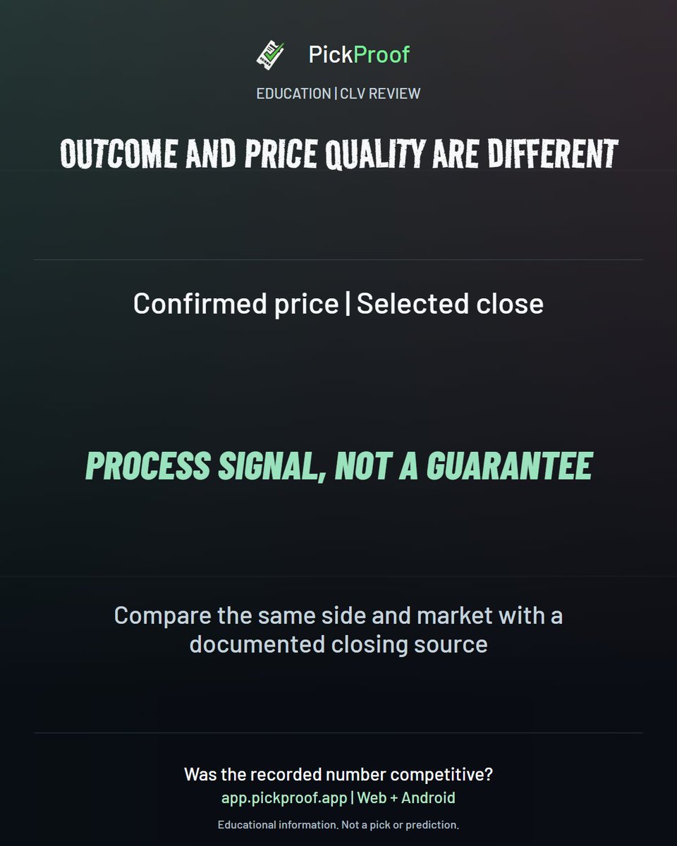 PickProofApp's tweet photo. A final score shows the outcome, not whether the recorded price beat the close.

PickProof keeps that proof on the record.

Do you judge price quality separately from the result?

Open PickProof:

Web:
https://t.co/pRmnEAg867

Android:
https://t.co/OS921wKiDM

#SportsAnalytics https://t.co/azEpDcPFO6