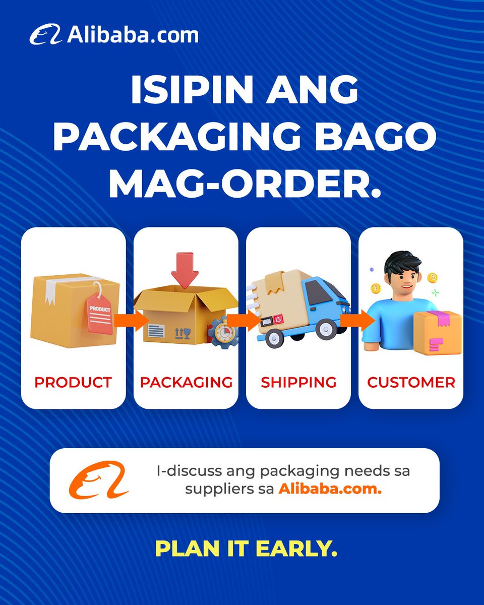 AlibabaSEA_'s tweet photo. A ready product isn’t enough. Check packaging, protection, branding, and quantity before ordering.

💡 Discuss your packaging needs with suppliers on https://t.co/Jam8DjxYfI.

#AlibabaCom #SmartSourcing #PackagingTips #SupplierTips https://t.co/LKaohMQSnS
