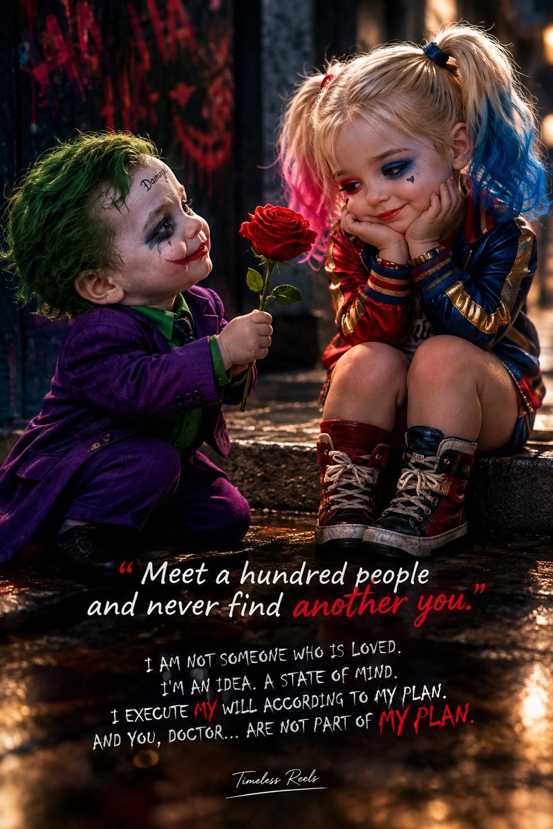 Gig047's tweet photo. Some connections are rare. You can meet a hundred people and still never find another soul like the one who truly captures your heart. Love can be beautiful, mysterious, and a little dangerous.

#Joker #HarleyQuinn #DarkLove #TimelessReels #LoveAndChaos #SoulConnection #AIArt https://t.co/TDhr42Dmak