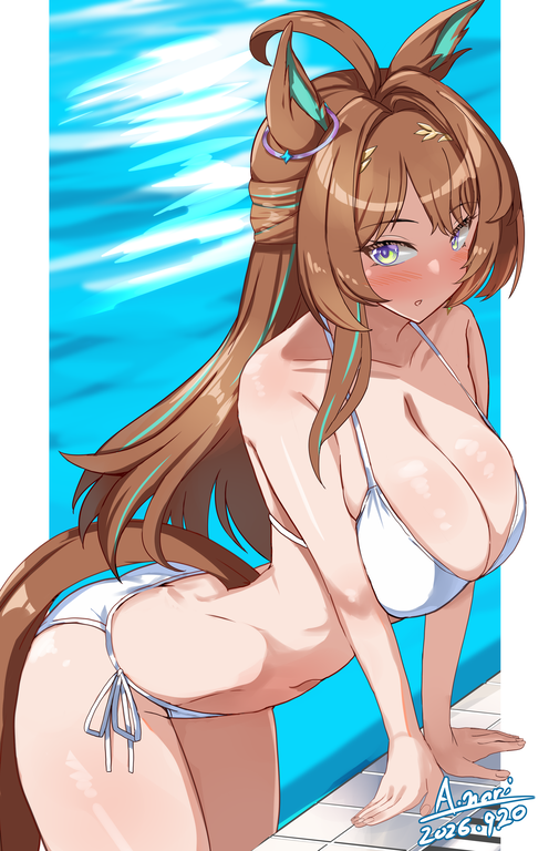 draw_hokunori's tweet photo. 馬券で痛い目にあった子がこんなに可愛いわけがないので水着です(謎) https://t.co/uHxBeyNJil
