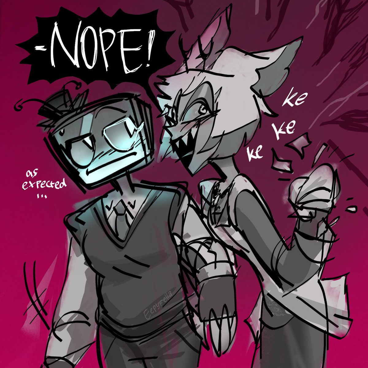 Eepyfella's tweet photo. Hello I'm back n serving u drunk Past!Radiostatic yuri, take it or leave it 
#hazbinhotel #radiostatic https://t.co/3uOgZ7put5