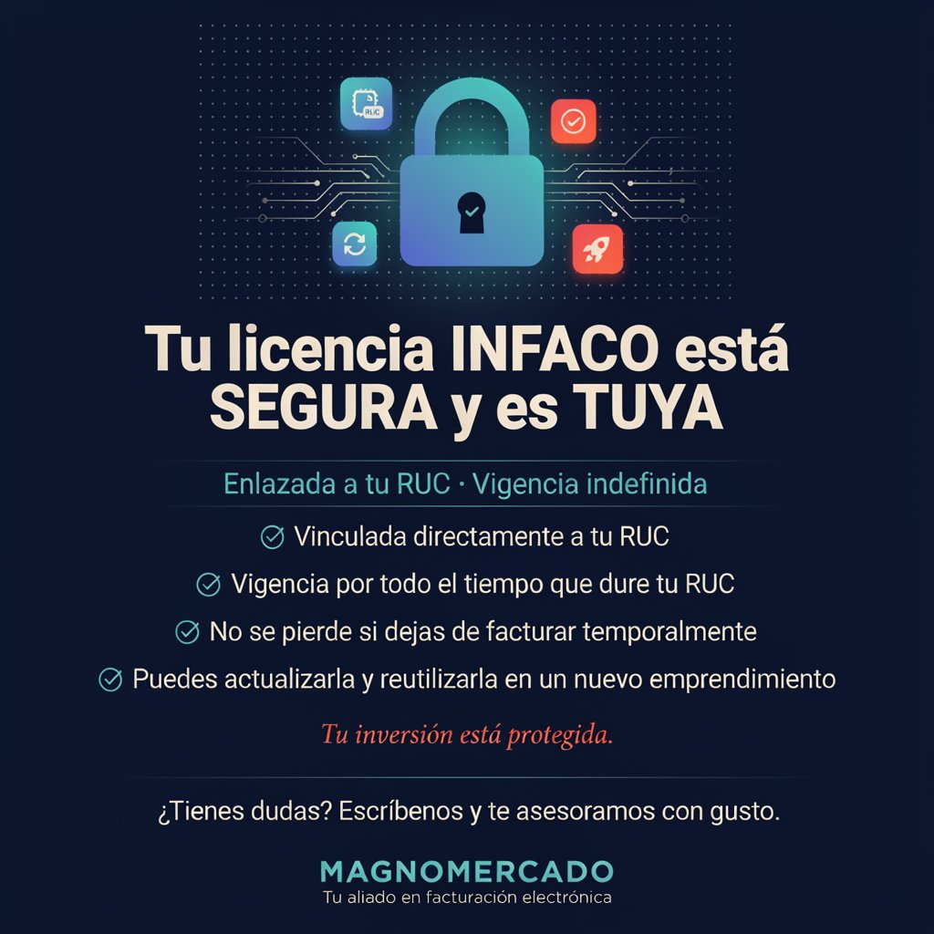 BolivarCarrion3's tweet photo. 🔐 Tu licencia INFACO de Magnomercado está segura y es tuya
#INFACO #Magnomercado #FacturaciónElectrónica #LicenciaINFACO #Emprendedores #RUC #Perú https://t.co/45myToikNz