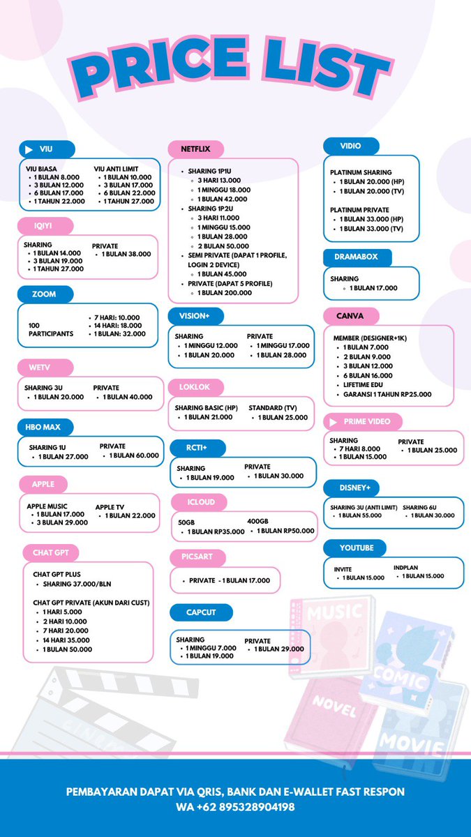 lumerjazz's tweet photo. Wts Wtb acc Prem✨

NETFLIX CAPCUT CANVA VIDIO PRIME VIDEO DISNEY SPOTIFY PICSART WETV LOKLOK IQIYI HBO YOUTUBE

Yuk dibeli guyss buat hiburan daripada gaada yang hibur yakann💕

#zonauang #zonajajan 9298🐻 https://t.co/rfmy3i6uBf