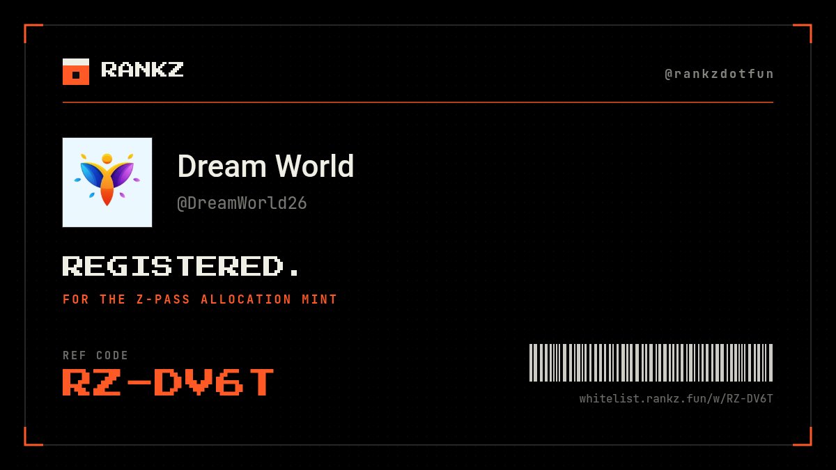 DreamWorld26's tweet photo. Registered for the free Z-Pass mint at @rankzdotfun.

My code: RZ-DV6T
Use my link and we both get a ticket: https://t.co/hGdJncGIIU https://t.co/aAfwfjwLNe