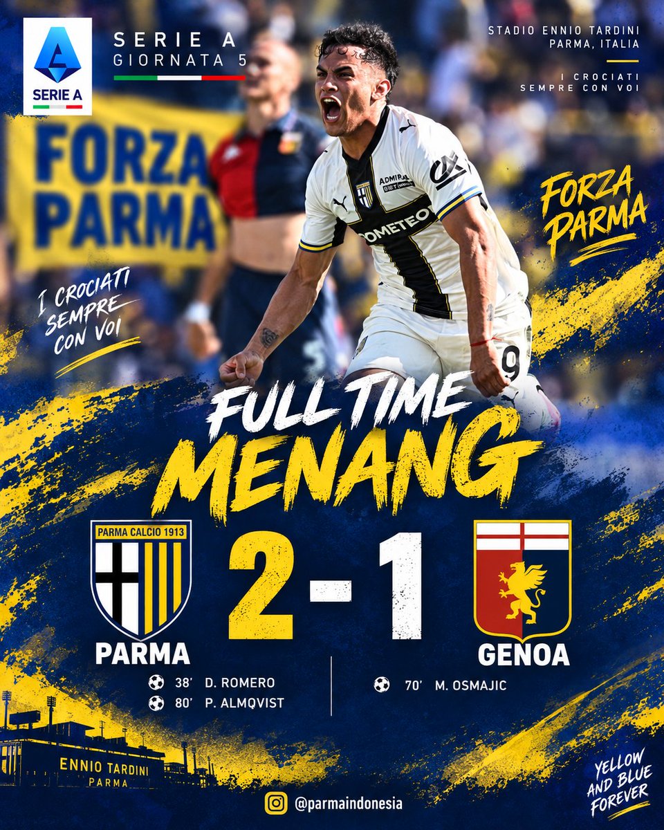 PARMAgiani's tweet photo. MENANG ‼️
 3 poin Perdana
#ParmaGenoa
#ForzaParma 💛💙 https://t.co/RoTgto16Me