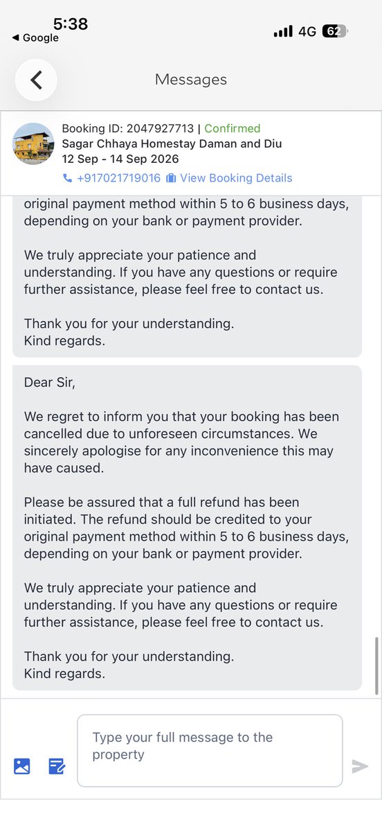 rushiii_b's tweet photo. @agoda My stay was cancelled by the property just ONE day before check-in. I was promised a refund within 5–6 days, but the timeline has passed with no refund or proper response despite repeated follow-ups.

Please resolve this urgently.

Booking ID:  2047927713 #Agoda https://t.co/1ZxtoWMi6i