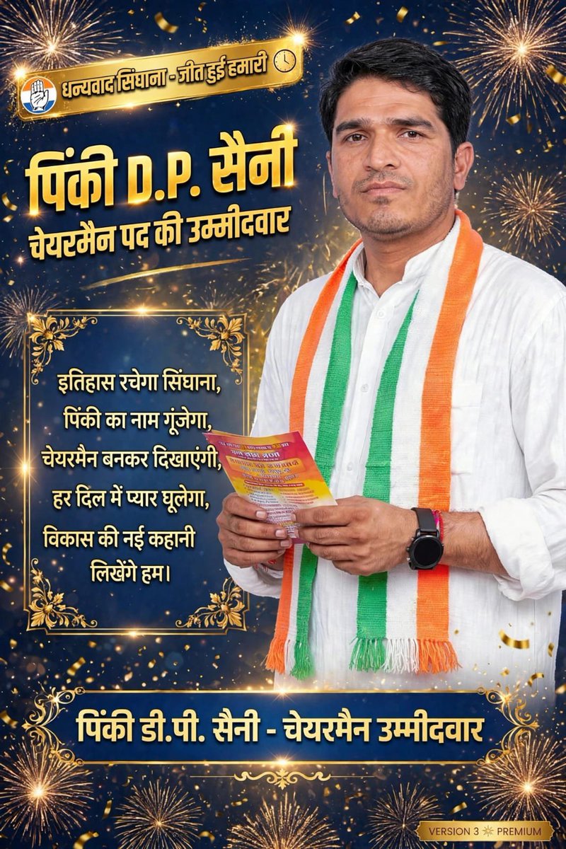 Singha_niya's tweet photo. झुंझुनू , चिड़ावा, बगङ ,. नवलगढ , उदयपुरवाटी और सिंघाना  में कांग्रेस का बोर्ड बनने जा रहा है बीजेपी वाले अफवाह  उड़ा रहे हैं ।ऐसी बातों पर ध्यान ना दें ,

सिंघाना में तो पिंकी D.P. सैनी 🔥ही चेयरमैन बनेगी💯

@dpklovee1 https://t.co/HGPM0O9NUP