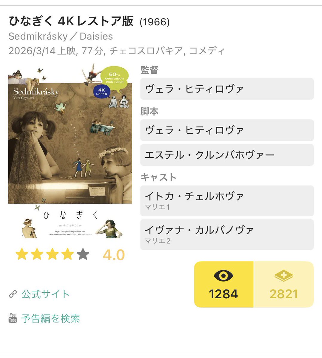 molghs's tweet photo. 「ひなぎく(Sedmikrásky)」(1966) https://t.co/DJ4z8Eejiz