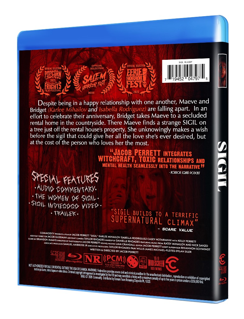 disc_connected's tweet photo. ***ANNOUNCEMENT***

Now available on Blu-ray in the US from #ScreamTeamReleasing: #Sigil (2023)!

Despite being in a happy relationship with one another, Maeve and Bridget (Karlee Mihailov and Isabella Rodriguez) are falling apart.  In an effort to celebrate their anniversary, Bridget takes Maeve to a secluded rental home in the countryside. There Maeve finds a strange SIGIL on a tree just off the rental house's property. She unknowingly makes a wish before the sigil that could give her all the love she's ever desired, but at the cost of the person who loves her the most.

Special Features:
•  Audio commentary
• The Women of Sigil
• Indiegogo Video
• Trailer

Number of Discs: 1

Blu-ray Disc (25GB)
Region Free (Factory Duplicated Blu-ray)
Not Rated/Color/16:9 Widescreen/109 Mins

https://t.co/jc6c5Dx6xg

#BluRay #PhysicalMedia #BluRays #BoutiqueBluRay #CultMovies #DiscConnected #ScreamTeamReleasing #Horror