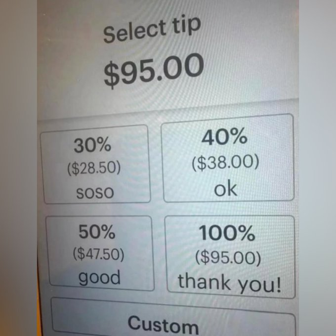 AdamBalx7x's tweet photo. Be honest… what tip are you leaving if this pops up when you pay the bill? 😂 https://t.co/jaPLnMQiD2