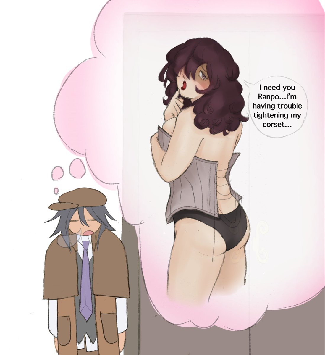 RanpoeFrotter's tweet photo. Ranpo doesn’t understand how Victorian garments are worn (1/2)

#ranpoe #femranpo #fempoe #bsd https://t.co/wEGpgNp0Is