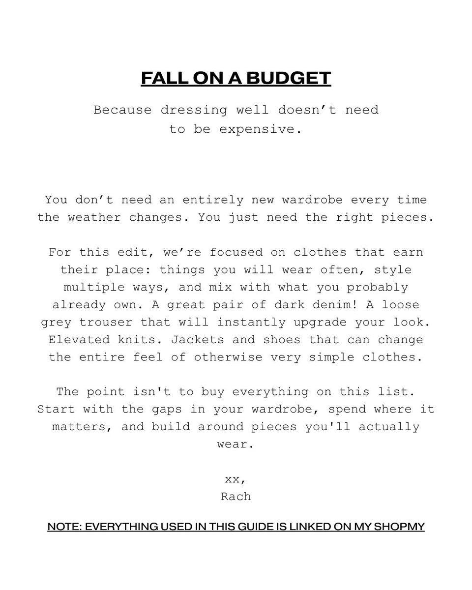 rachcorrine's tweet photo. FALL ON A BUDGET. Made a 40 page guide for you!!! Includes a list of what to buy, and 30+ looks. Everything linked in my shop. Guide is free (for obvious reasons). Going to link the shop in the first comment. Enjoy xx https://t.co/pKujnN2sra https://t.co/lGYluqAc3R