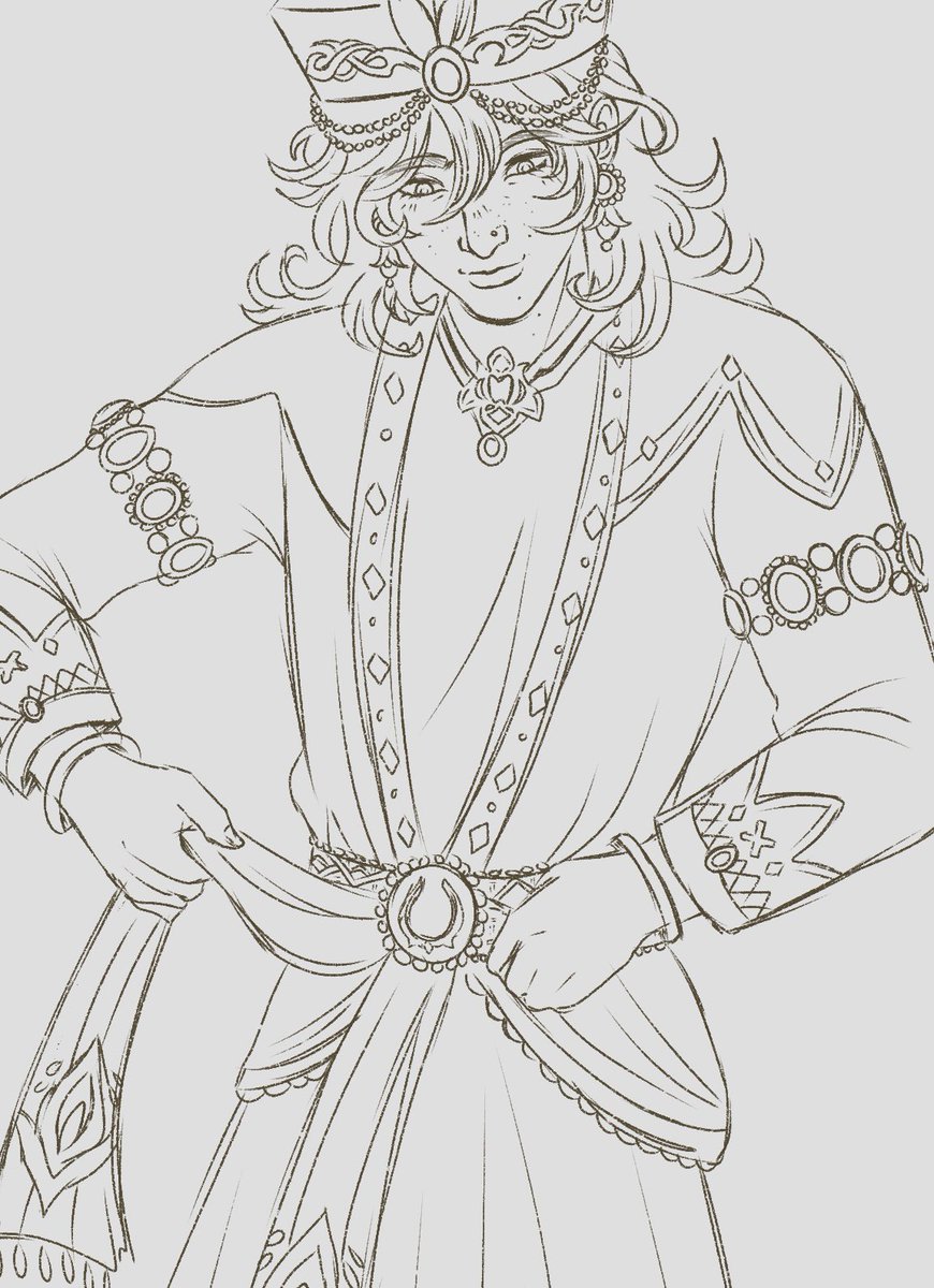 Lunannex_'s tweet photo. [WIP] Sketch from a while back of my dancer Kaveh AU design! https://t.co/M0iHKHPs9Z