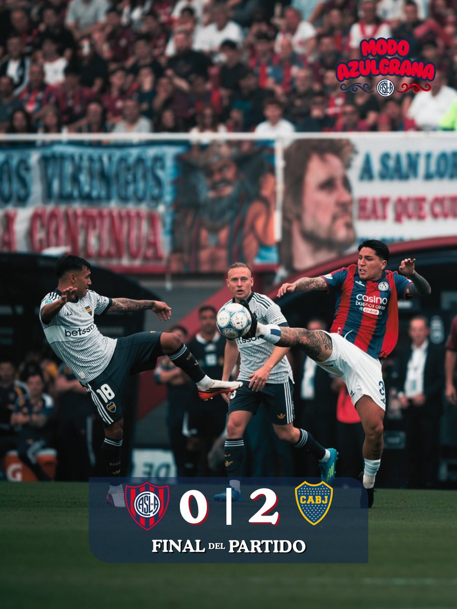 modoazulgrana's tweet photo. ⏱ Final del partido.

❌Dura derrota del Ciclón y mal planteo del partido por parte del DT.

San lorenzo 0 - 2 Boca Juniors. https://t.co/cpia3oMThE