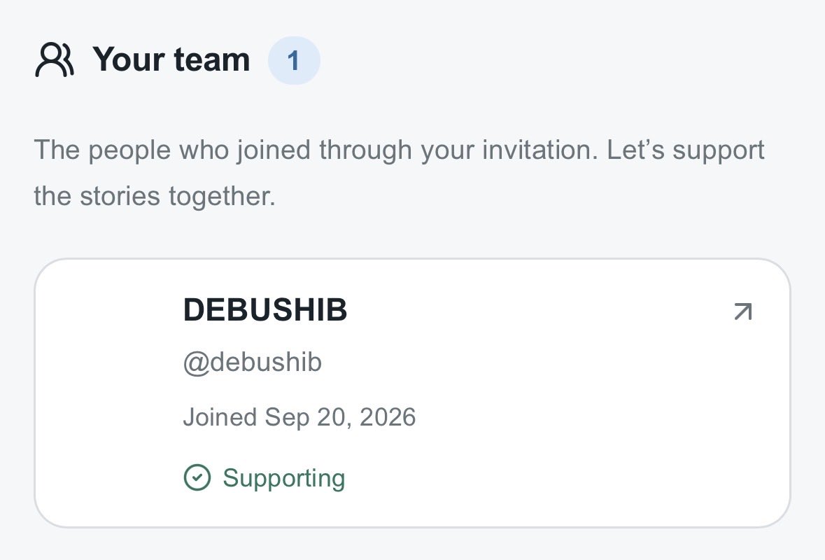 oshilabs's tweet photo. We added Your Team under the invite link on My Page. You can see the friends you invited — their name, icon, and join date. Tap a name to open their X profile. Only you can see this list. https://t.co/EnwKZzMPR4