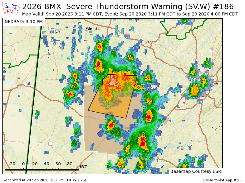 FayCoALARC's tweet photo. BMX issues Severe Thunderstorm Warning [wind: 60 MPH (RADAR INDICATED), hail: <.75 IN (RADAR INDICATED)] for Tuscaloosa [AL] till 4:00 PM CDT https://t.co/8foayIWEdg https://t.co/QeQijYwnvL