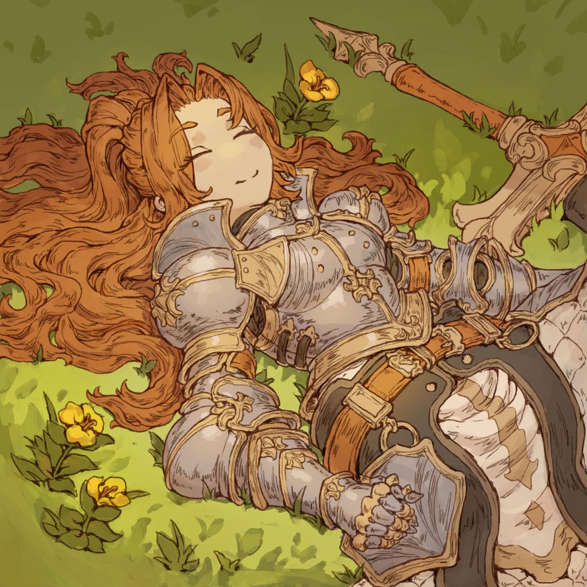 nrcgray's tweet photo. I finished the lineart for this picture finally 😅
Lady knight chillin' in the grass https://t.co/j1UI8yOBMS