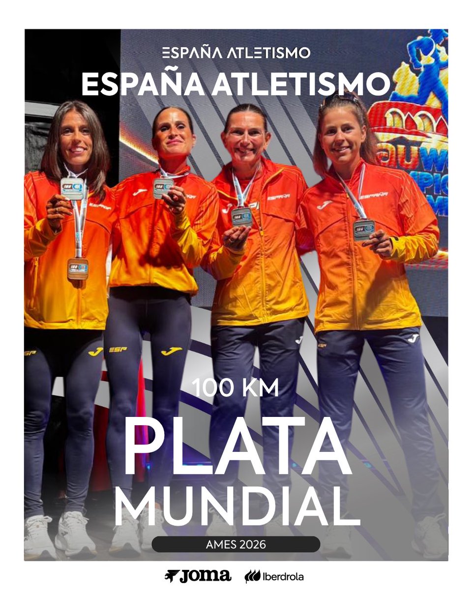 atletismoRFEA's tweet photo. PLATA MUNDIAL EN 100 KM POR EQUIPOS 

Las ultrafondistas de #EspañaAtletismo entre las mejores del mundo 🤯

⏱️ 22 horas y 21 minutos 

100 kilómetros para acabar donde merecía este equipazo: subidas al podio mundial. 🥈🇪🇸

#PasiónPorCompetir https://t.co/lfFsNy3vhD