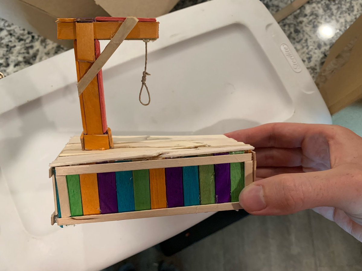 Autism_Squeaks's tweet photo. the colourful craft sticks were cheaper than the plain ones and it's making my mordheim terrain look like where the telletubbies execute political dissidents https://t.co/0q8b2EOLtJ