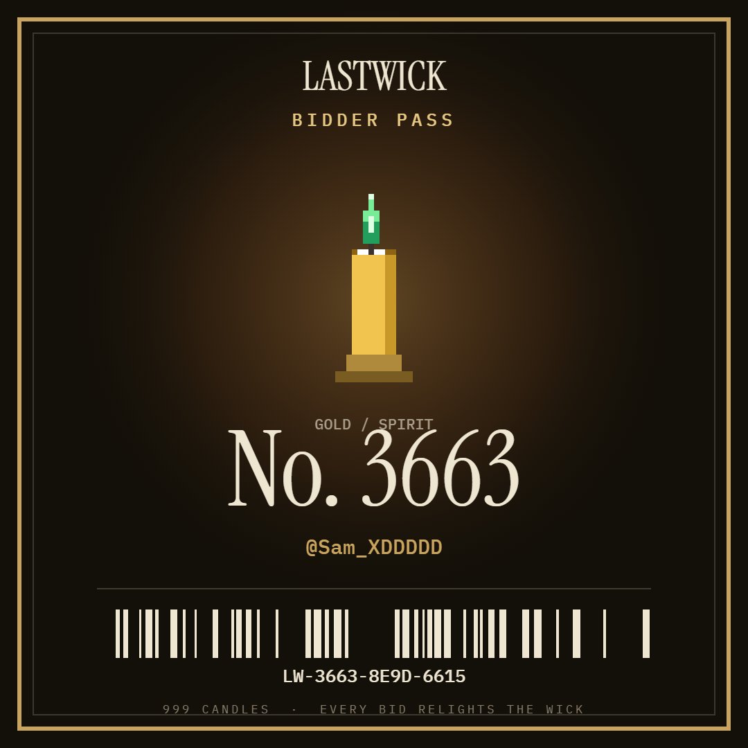 Sam_XDDDDD's tweet photo. I took paddle No. 3663 at the @wickonzec auction house. My candle: Gold / Spirit 🕯️ https://t.co/vmVIjA4IYX 

yo @wickonzec i look forward to get into you lets make some crazy community together lfg https://t.co/XGv4Txefdr