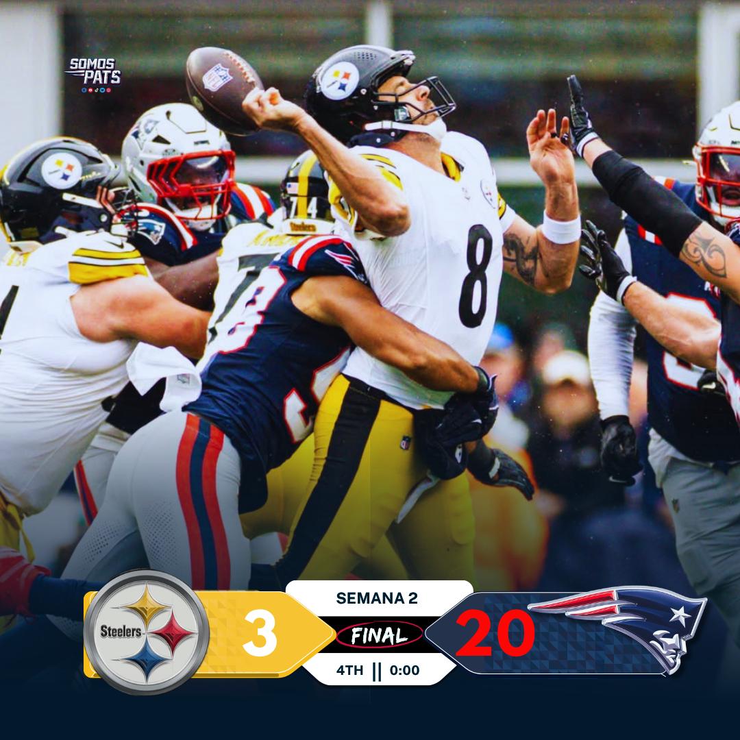 Somospats_'s tweet photo. 🏈 ¡VICTORIA EN FOXBOROUGH! 🔥
Los Patriots se imponen 20-3 a los Steelers en el Gillette Stadium. ¡La defensiva de New England fue una auténtica muralla y permitió solamente 3 puntos!
¡Gran victoria en casa!
¿Quién fue tu MVP del partido?
#SomosPats #Patriots #ForeverNE https://t.co/2cNCDNzKr9