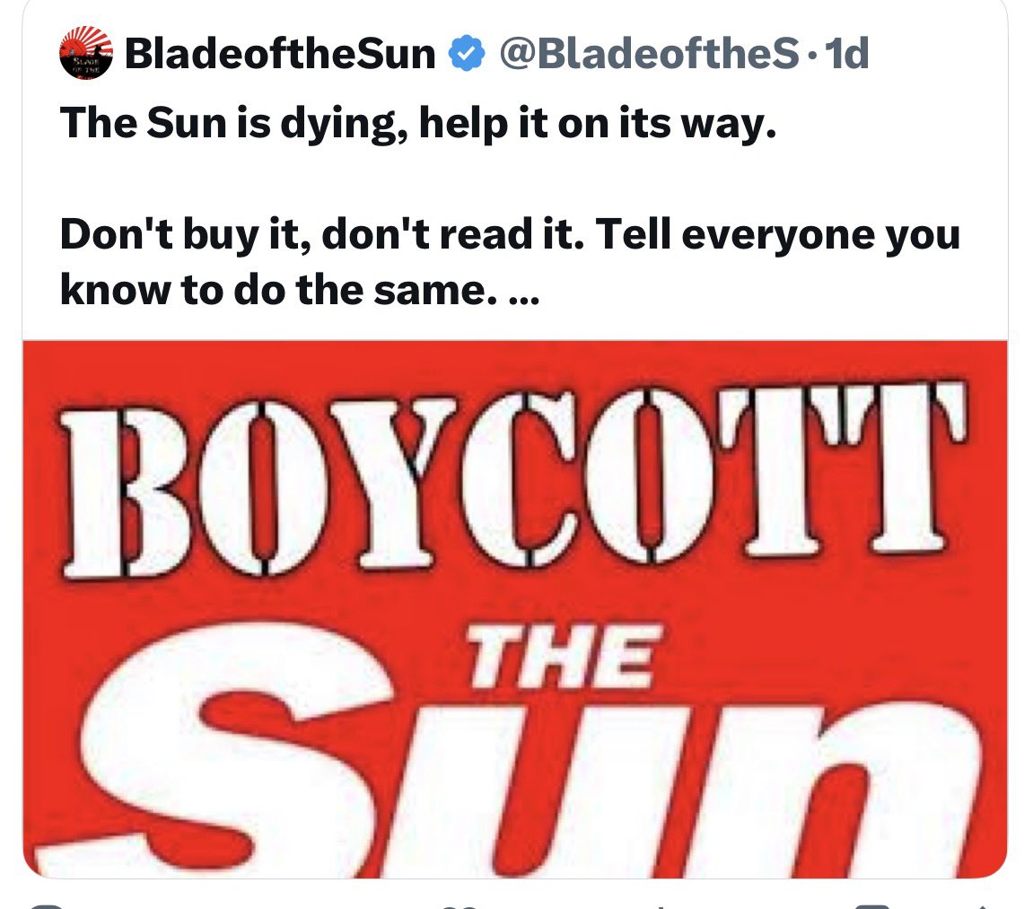 LeedsLeftWing's tweet photo. Spot on. Wouldn't even use it to line a cat litter tray, let alone read it.
The sickening slander they printed after Hillsborough told every football fan and working-class community across Britain exactly what Murdoch thought of ordinary people.
They’ve spent decades punching down on the vulnerable, manufacturing culture wars, and doing the bidding of billionaires.
Seeing that toxic rag dying on the shelves couldn't happen to a more deserving publication. Straight into the recycling bin where it belongs. 🗑️