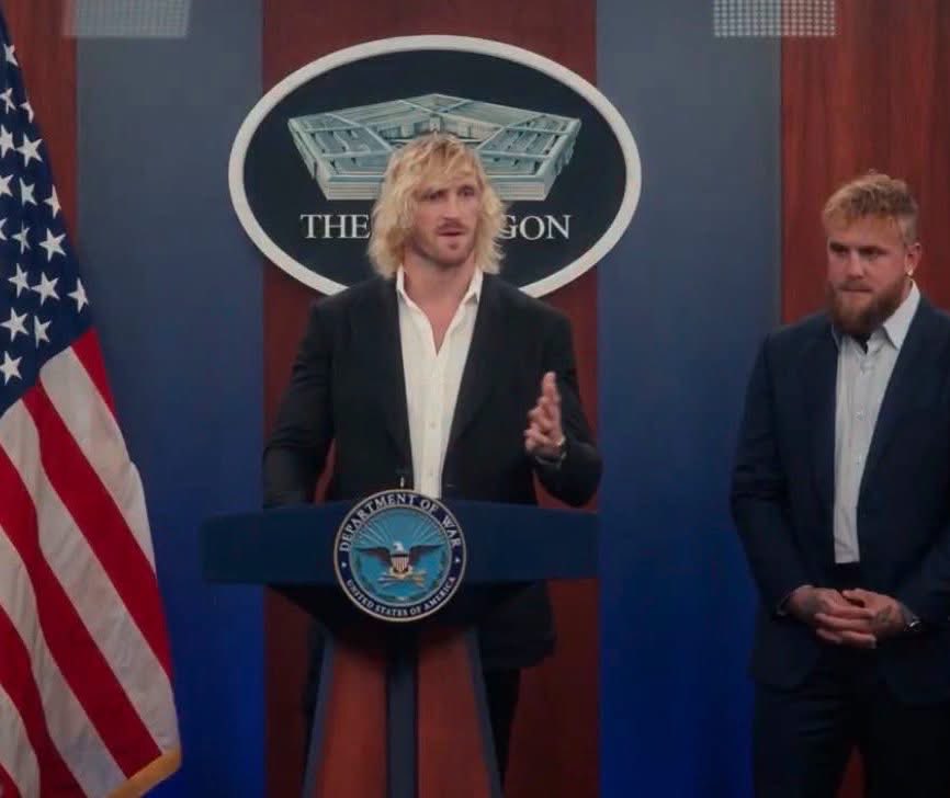 Fightful's tweet photo. Logan Paul was recently at the Pentagon and gave a speech to the United States military. https://t.co/LXSOnVlGQm