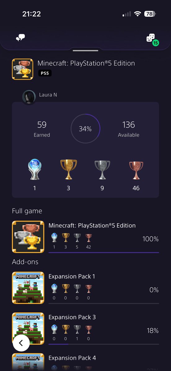 lauraemnrs's tweet photo. Platinum #4 🏆 Minecraft. Started this with my youngest and finished it with him too. He is 1 trophy away from his first ever platinum and has been very excited to get this together. It is also my 2nd platinum trophy in my 2 week challenge. https://t.co/OdnAQxjGSi