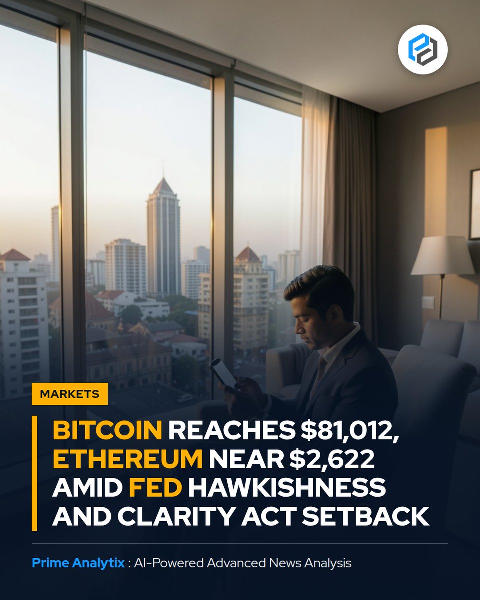 PrimeAnalytix's tweet photo. Bitcoin climbs to $81,012 and Ethereum nears $2,622 despite Fed hawkishness and CLARITY Act setbacks, driven by short liquidations and cooling oil prices.

https://t.co/9jeoJMQvOk

#BitcoinPrice #EthereumPrice #FedPolicies #CLARITYAct #CryptoMarkets #ETFs #DigitalAssets https://t.co/fCrHiC4IP6