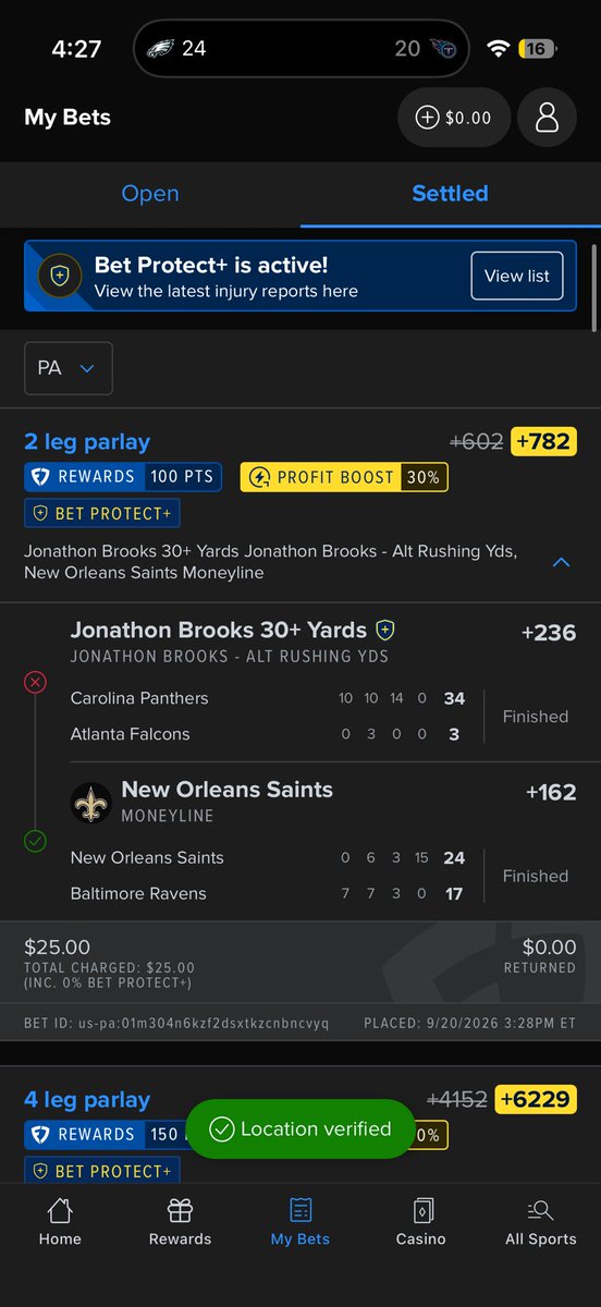 BoilerBetting's tweet photo. @FanDuel_Support I had bet protect on Jonathan Brooks who injured his groin during the game was questionable to return and eventually ruled out. This should be graded as a win. https://t.co/Q4bBvOBvOQ