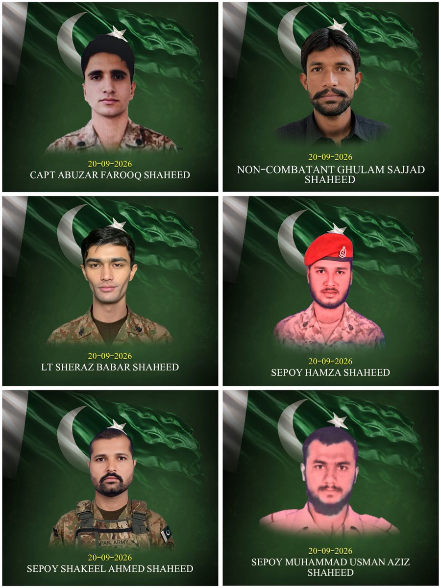 KazmiWajahat's tweet photo. Pakistan Army eliminated 8 Indian-sponsored terrorists in Hangu today. We honor the ultimate sacrifice of six brave soldiers, including 23 year old Capt Abuzar Farooq and 22 year old Lt Sheraz Babar, who led from the front. https://t.co/t2SRBw4YXK