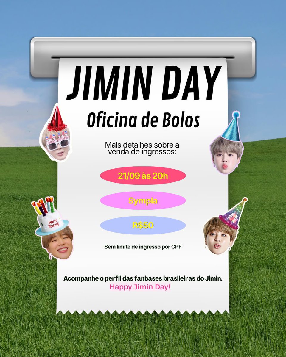 JiminGuideBR's tweet photo. 🍰 JIMIN DAY EM SÃO PAULO — VENDAS AMANHÃ!

É amanhã, Brasilmin! 🥹💛 Às 20h, começam as vendas para a nossa Oficina de Bolos em comemoração ao aniversário do Jimin! 🎂🐥

Fiquem de olho nos perfis das fanbases e já deixem o alarme preparado!

🔗 https://t.co/p3yPKcVMNP https://t.co/wFY5L7N95r