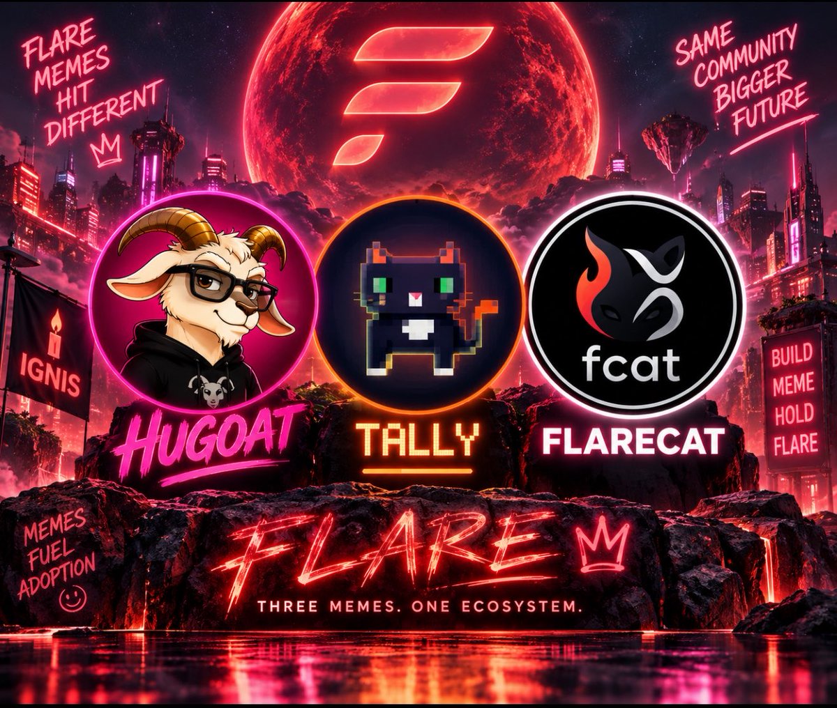 Flare_MemesHQ's tweet photo. I have FCAT @fcatflare Tally @fcatflare and Hugoat @HugoatFLR 🚀🚀🚀 @ignisdotfun @SparkDexAI https://t.co/yJYzE0VEeZ