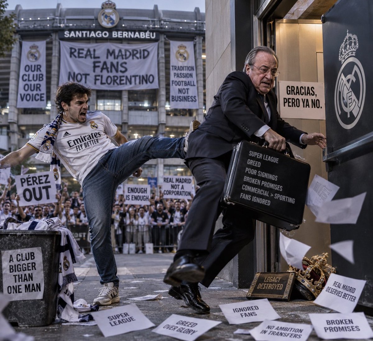 JohnHonesty__'s tweet photo. #PerezOut #FlorentinoDimision #BoycottRealMadrid #HalaMadrid

This man cares more about commercial interests and his own personal benefit than about the sporting side of Real Madrid and the voice of its supporters.

Stop giving him your money.

Every ticket you buy, every shirt https://t.co/1qcLCIUjra