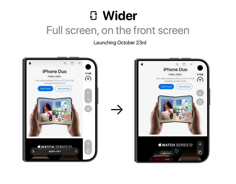 jordibruin's tweet photo. Full Screen Safari on the front screen

Wider, launching October 23rd https://t.co/jgVkHCpXEn