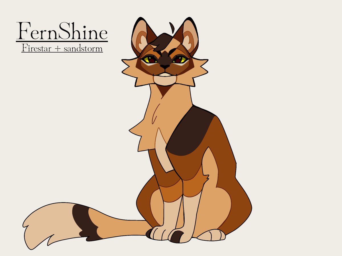 Kael667501's tweet photo. Fernshine in @savanemon style. I wanted to redesign her a bit
#warriorcats #warriors #firestar #sandstorm #oc https://t.co/S6QBDmC1hM