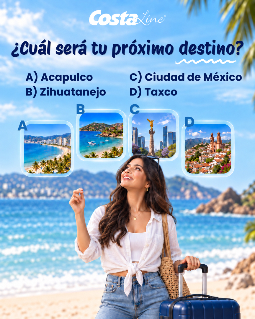 CostaLine_AERS's tweet photo. Tu próximo viaje empieza con una elección. 👀🚌✨
¿Con cuál te quedas: A, B, C o D? Déjalo en los comentarios y empieza a imaginar el destino. 🌴🏙️

#CostaLine #TuPróximoDestino #ViajaConCostaLine #Acapulco #Zihuatanejo #CDMX #Taxco #MéxicoPorDescubrir https://t.co/t2ltD9MlVN