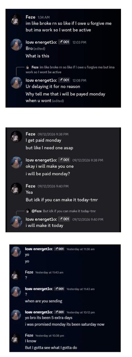 Energet1cc_'s tweet photo. EXPOSING THE OWNER OF @feelhorizon @feze1p. Feze scammed me out of my graphic design work. He repeatedly delayed the payment, kept making excuses and eventually never paid me. Cami was not involved at all this was entirely on @Feze1p.

ALL PROOF SHARED BELOW https://t.co/tXYFgqaTPZ