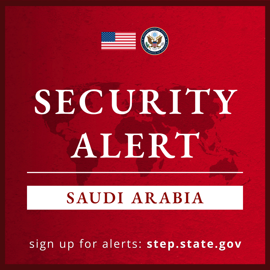 TravelGov's tweet photo. Saudi Arabia: Due to the ongoing security situation in Saudi Arabia, U.S. government employees who work in Saudi Arabia now require special authorization for all official and personal travel to the cities of Taif and Yanbu. Regular and emergency consular services are available for U.S. citizens, please contact your closest embassy or consulate for assistance. The U.S. Mission strongly encourages all U.S. citizens to remain vigilant and to follow the recommended “actions to take” listed in the full alert, see: https://t.co/8JOr1IUHH5