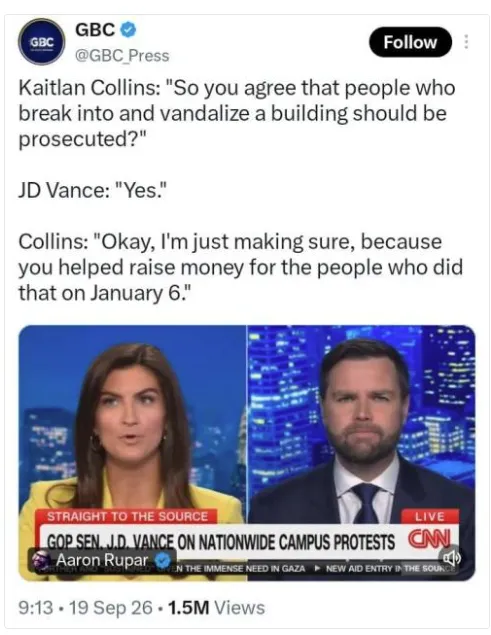 smc429's tweet photo. Banning CNN because Kaitlan Collins did her job is top-tier fragility. Calling female reporters "pigs" wasn’t enough—now he has to ban them completely. Can't wait to see how you do in court, losers. https://t.co/UeehEY2Ger
